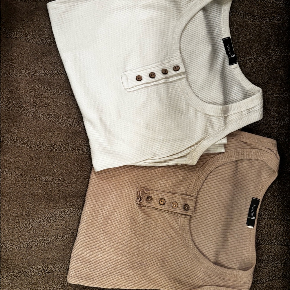 Amazon Cream and Tan Tank Tops